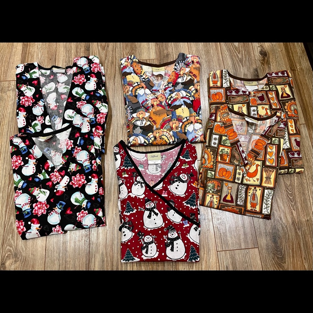 Holiday scrub tops